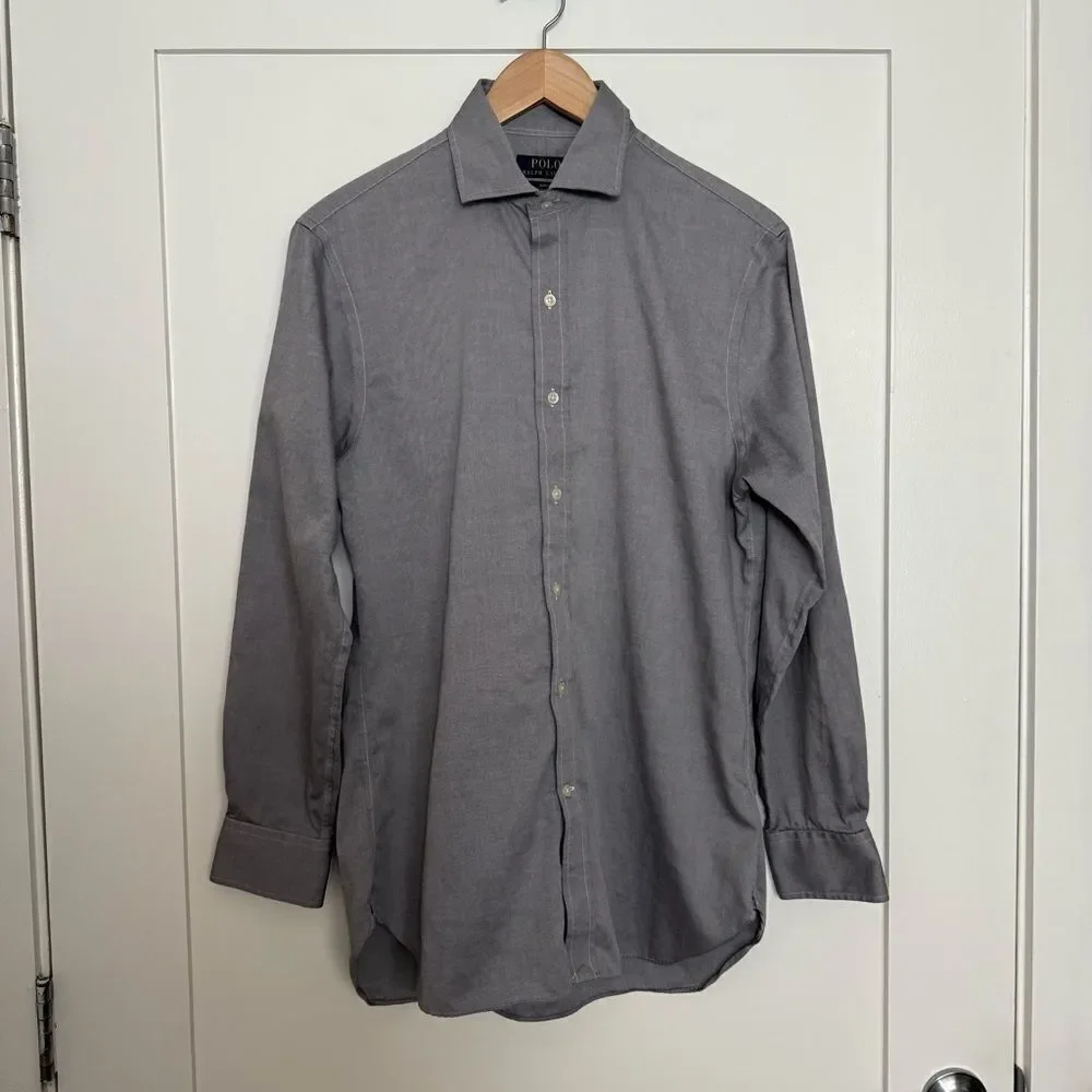 Polo Ralph Lauren Shirt Mens Sz 15.5 32/33 Gray Slim Fit Preppy Career Office